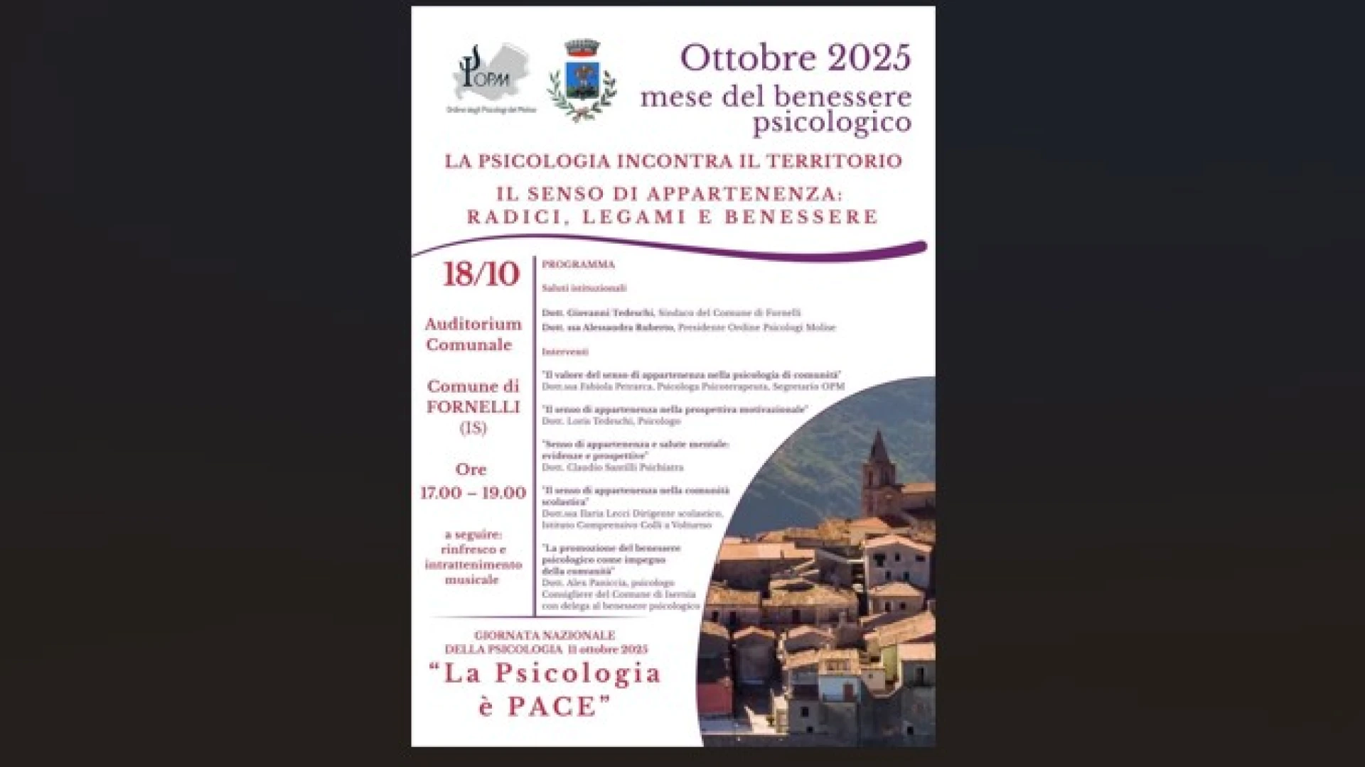 Benessere Piscologico in Molise ed incontri sul territorio. Si parte sabato 18 ottobre a Fornelli.